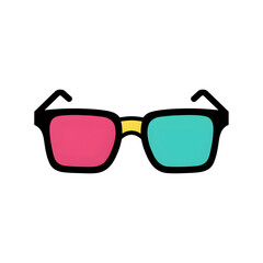 Red and blue 3D glasses with yellow bridge on white Keywords: 3D glasses, red, blue, yellow