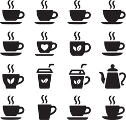 Coffee cup icon set hot drink caffeine beverage cafe shop restaurant silhouette