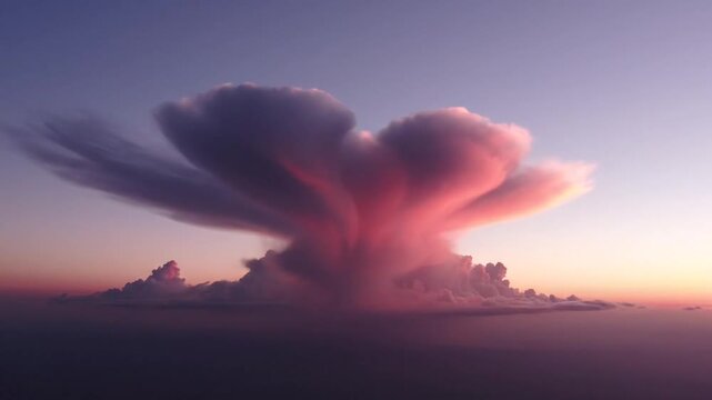 Dramatic cloud formation at sunset with vibrant pink and purple hues against a gradient sky