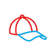Simple Red and Blue Line Drawing of a Baseball Cap headwear