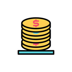 Stack of gold coins with dollar sign on white background money