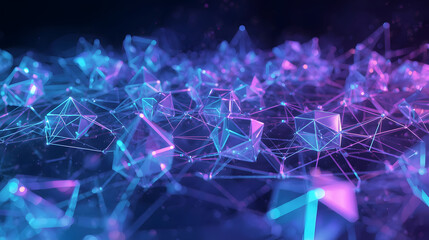 Digital Abstract Grid of Blue and Purple Glowing Connections on Futuristic Network Background