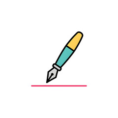 Stylized Fountain Pen Writing a Red Line on White Background stationery education