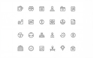Vector of 50 Business and Financial Line Outline Icon Set. 48x48 Pixel Perfect Editable Stroke. High quality