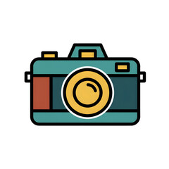 Teal and Orange Vintage Style Camera Icon On White Background Keywords: camera, photography