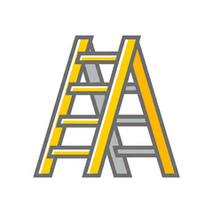 Yellow and Grey A-Frame Ladder Icon on White Background image photo