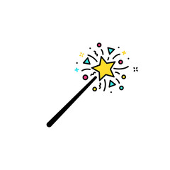 Yellow Star Magic Wand with Colorful Sparkles and Confetti fantasy