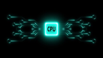 Glowing AI microprocessor with intricate neon blue and purple circuitry, representing the advanced computational core that drives modern artificial intelligence technologies. 4k motion video. - Powered by Adobe