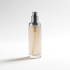 Frosted glass perfume bottle with silver cap on white background