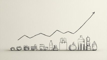 Hand-drawn Graph Composition Illustrating Essential Goods and Economic Growth