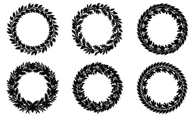 Elegant foliage wreaths for invitations and designs, stylish botanical frames for nature themes, classic round borders with leaves and branches, vector source