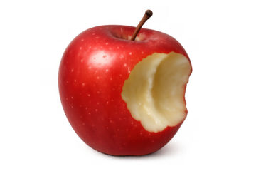 Bitten red apple showing a healthy fruit snack, diet, and temptation, with a transparent background