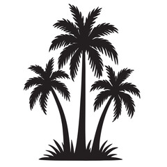 Obraz premium Silhouette of three palm trees on a grassy mound tropical