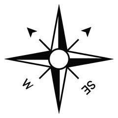 Fototapeta premium Black and white vector compass icon symbol for navigation, direction, travel, and adventure concept