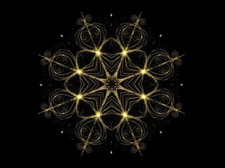 Abstract golden fractal design on black background star shape decoration