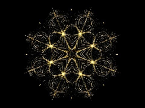 Abstract golden fractal design on black background star shape decoration