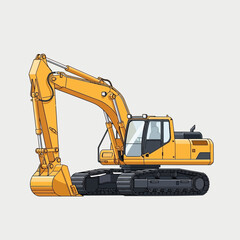 Illustration of a vibrant yellow excavator ready for construction and earthmoving activities