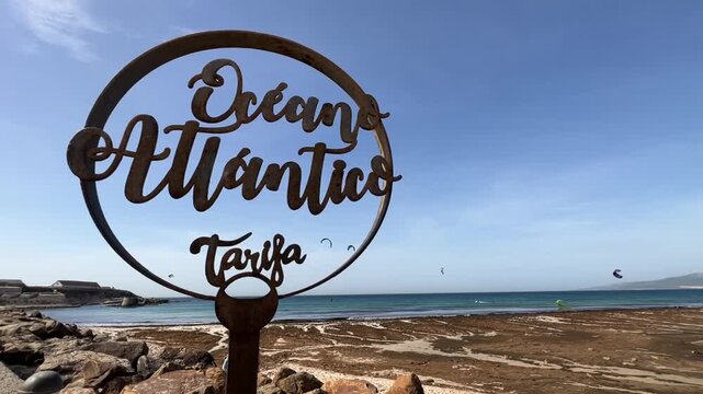 Oceano Atlantico Tarifa sign in Spain
