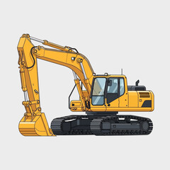Detailed Vector Illustration of a Yellow Excavator for Construction and Heavy Machinery Projects