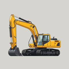 Illustrative rendition of a yellow excavator against a neutral background showcasing construction