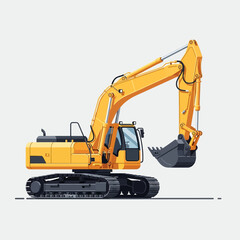 Detailed Illustration of a Yellow Excavator on a White Backdrop Showcasing Heavy Equipment