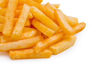 Crispy golden fries served on a white surface ready for dipping