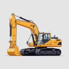 Detailed illustration of a construction excavator vehicle in vibrant yellow color scheme