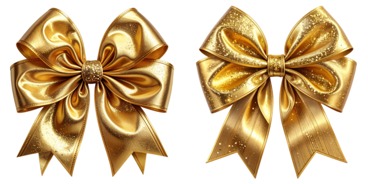 Golden Christmas Bow with Glitter Edges – Transparent Background PNG