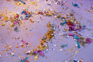 After the Party - Confetti left on the Floor - After-Party and Hangover Picture with many Colours. High quality photo