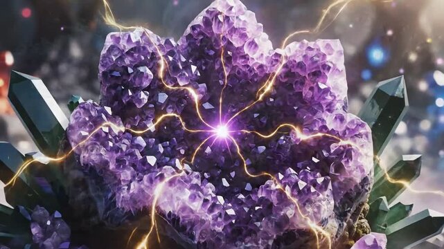 Colorful crystals formations in fantasy environment with glowing effects and mystical atmosphere