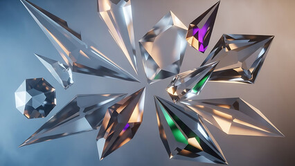 Stunning crystal formations with vibrant light reflections, perfect for abstract designs, luxury branding, and elegant backgrounds that captivate any audience