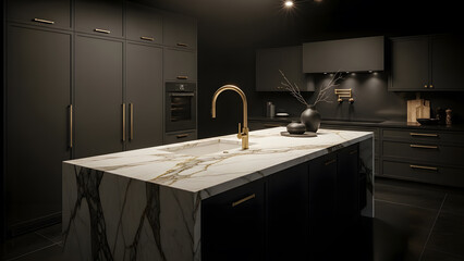 Matte Black Gold Luxury Kitchen. Perfect for: Luxury interior catalogs, architectural firms