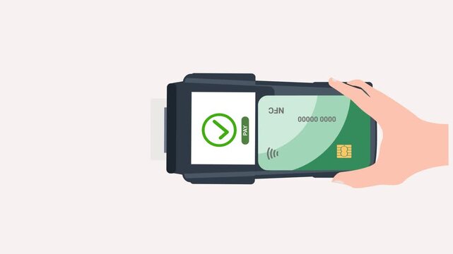 Pay by credit card, contactless payment, online shopping - communication technology, digital banking system. 2d animation 4k video clip.