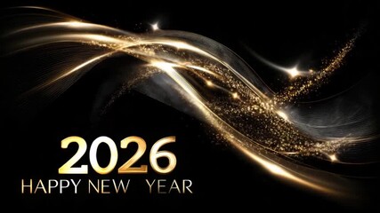 Celebrating the arrival of 2026 with shimmering gold decorations and a joyful ambiance. The atmosphere is filled with excitement and cheer as the new year begins