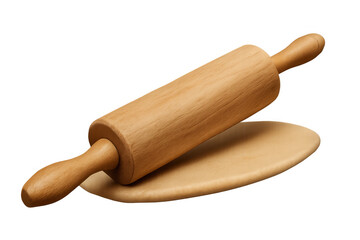 Rolling pin pressing a light brown dough, preparing for baking pastries or other culinary creations, kitchen essential