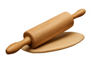 Rolling pin pressing a light brown dough, preparing for baking pastries or other culinary creations, kitchen essential