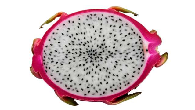Exotic dragon fruit cut in half showcasing vibrant colors and unique texture, perfect for healthy eating and tropical themes, a culinary delight