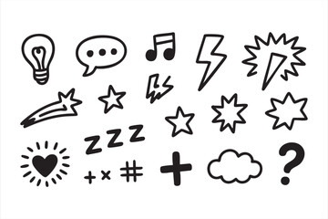 Playful sketch-style symbol set for social media graphics and expressive artwork