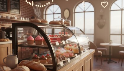 3D Bakery Display with Heart-Shaped Cupcakes and Cookies
