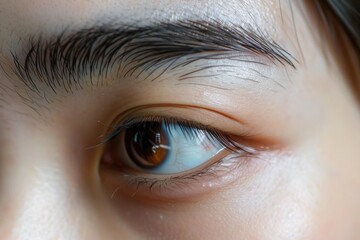 Obraz premium Extreme close up of an eye, highlighting the intricate details of eyelashes and eyebrow