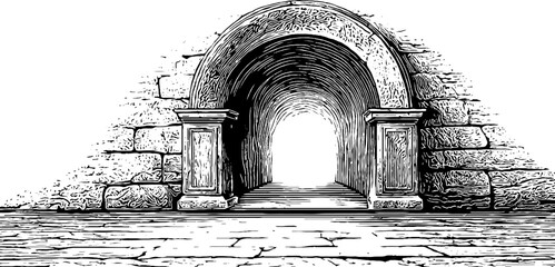 Fototapeta premium Classical arched stone entrance engraving - decorative vintage design for posters or labels