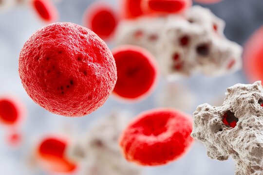 Macro view of red blood cells in human bone marrow
