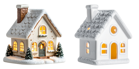 Mini Christmas Village House with Snow Roof – Transparent Background PNG