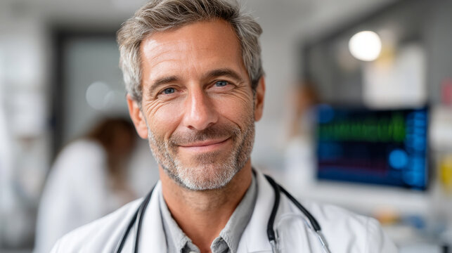 Confident latin american doctor in modern clinic setting for healthcare design - Powered by Adobe