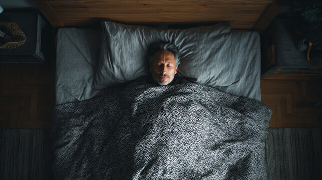 A man lying in bed, wrapped in a blanket, appears contemplative, reflecting on life's challenges and emotions. - Powered by Adobe