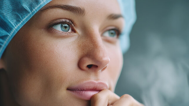 Nurse contemplating in surgical mask amid sterile environment with steam effect