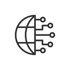Globe with digital connections, linear icon. Global network and digital transformation. Line with editable stroke.