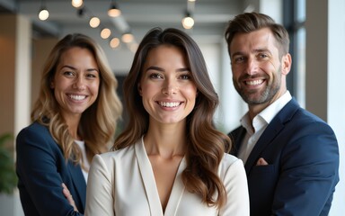Happy smiling business team in office. High quality