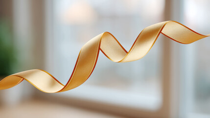 Golden awareness ribbon gently fluttering indoors for health awareness campaigns
