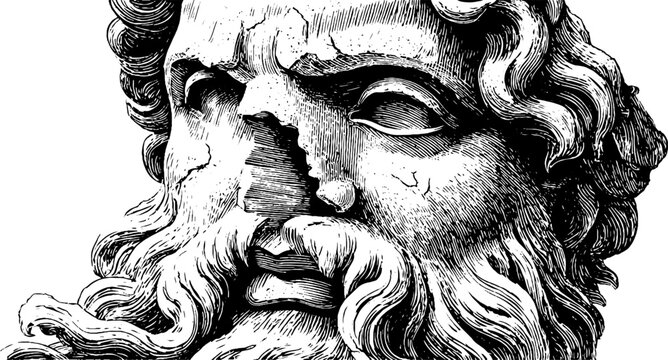 Fragmented classical sculpture - vintage hand drawn illustration for artistic design